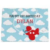 赤飛行機抱き枕 – かわいい飛行機クラウド誕生日 ラージペーパーバッグ (正面)