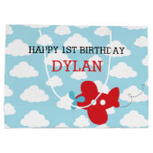 赤飛行機抱き枕 – かわいい飛行機クラウド誕生日 ラージペーパーバッグ (裏面)