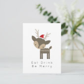 赤食べサンタ帽で聖降誕祭のシカを飲め シーズンポストカード (スタンド正面)