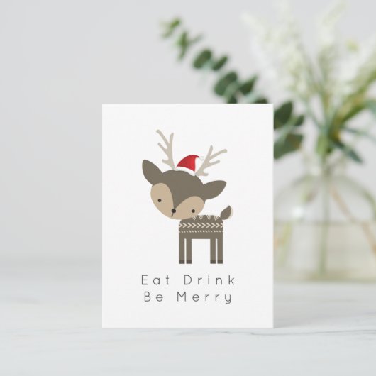 赤食べサンタ帽で聖降誕祭のシカを飲め シーズンポストカード (スタンド正面)
