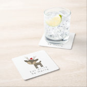 赤食べサンタ帽で聖降誕祭のシカを飲め スクエアペーパーコースター (インサイチュ)