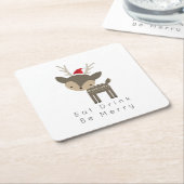 赤食べサンタ帽で聖降誕祭のシカを飲め スクエアペーパーコースター (アングル)