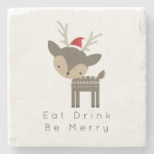 赤食べサンタ帽で聖降誕祭のシカを飲め ストーンコースター (正面)