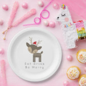 赤食べサンタ帽で聖降誕祭のシカを飲め ペーパープレート (パーティー)