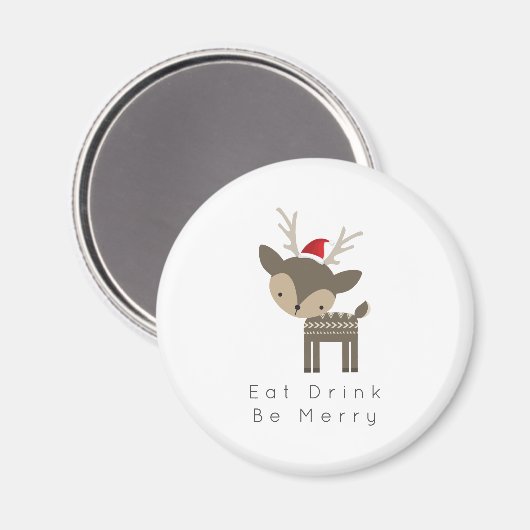 赤食べサンタ帽で聖降誕祭のシカを飲め マグネット (正面/裏面)