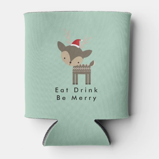 赤食べサンタ帽で聖降誕祭のシカを飲め 缶クーラー (正面)