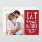 赤食べ酒を飲んで日結婚した付を保存 案内ポストカード (正面/裏面)