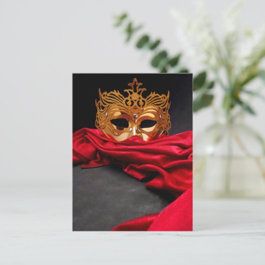 赤飾ビロード仮装の仮面 ポストカード (スタンド正面)