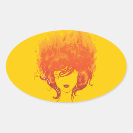 赤髪の女性、赤い火髪 楕円形シール