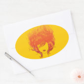 赤髪の女性、赤い火髪 楕円形シール (封筒)