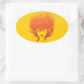 赤髪の女性、赤い火髪 楕円形シール (バッグ)