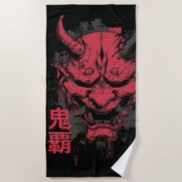 赤鬼マスクアート - 日本の悪魔デザイン ビーチタオル