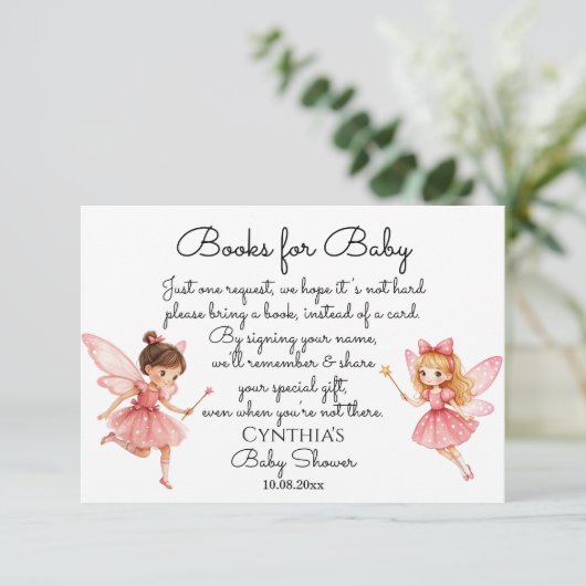 赤魅力的ちゃんシャワー用ピンクの妖精の本 エンクロージャーカード (スタンド正面)