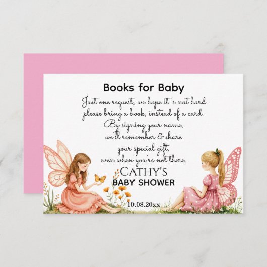 赤魅力的ちゃんシャワー用ピンクの妖精の本 エンクロージャーカード (正面/裏面)