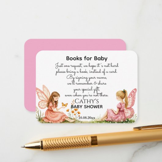 赤魅力的ちゃんシャワー用ピンクの妖精の本 エンクロージャーカード (正面/裏面インサイチュ)