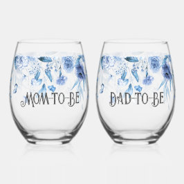 赤魅力的ちゃんブルーフローラドロップlママ&パパto-be ステムなしワイングラス