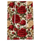 赤魅力的と白のバラ – シックなフローラルパターン ミディアムペーパーバッグ (裏面)