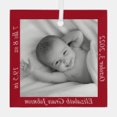 赤魅力的ベビーの最初の写真、名前、統計 ガラスオーナメント (裏面)