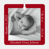 赤魅力的ベビーの最初の写真、名前、統計 メタルオーナメント (正面)