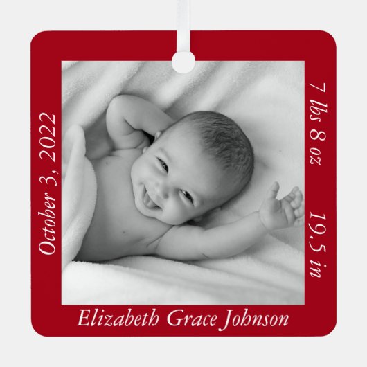 赤魅力的ベビーの最初の写真、名前、統計 メタルオーナメント (正面)