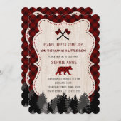 赤魅力的水牛プレイドベイビーシャワー 招待状 (正面/裏面)