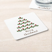 赤鮮やかいバラ、ホリークリスマスツリー&ウィッシュ スクエアペーパーコースター (アングル)