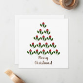 赤鮮やかいバラ、ホリークリスマスツリー&ウィッシュ ノートカード (正面/裏面インサイチュ)