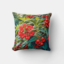 赤鮮やかい花と果実の房 クッション