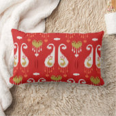 赤鮮やかと金ゴールドのイカットパターン ランバークッション (ブランケット)