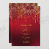 赤鮮やかと金ゴールドの葉のエレガントな結婚式 招待状 (正面/裏面)