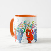 赤鮮やかと青の東アイランドバードデザイン マグカップ (正面左)