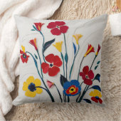 赤鮮やかと黄のフローラ クッション (ブランケット)