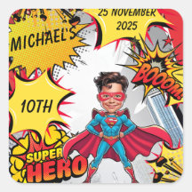 赤鮮やかと黄色のスーパーヒーロー風刺画