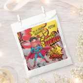 赤鮮やかと黄色のスーパーヒーロー風刺画 フェイバーバッグ (クリップ留めされた状態)
