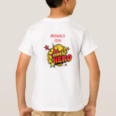 赤鮮やかと黄色のスーパーヒーロー風刺画 Tシャツ (裏面)