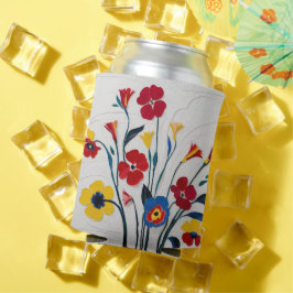 赤鮮やかと黄色の花芸術 缶クーラー