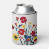 赤鮮やかと黄色の花芸術 缶クーラー (缶正面)