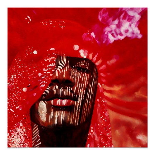 赤鮮やかの抽象芸術アはっきりしたート ポスター (正面)