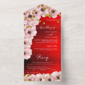赤鮮やかエレガントピンク結婚ローズ オールインワン招待状 (内側)
