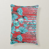 赤鮮やかターコイズ花柄 アクセントクッション (裏面(縦))