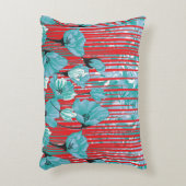 赤鮮やかターコイズ花柄 アクセントクッション (正面(垂直))