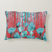 赤鮮やかターコイズ花柄 アクセントクッション (裏面)