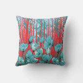 赤鮮やかターコイズ花柄 クッション (裏面)