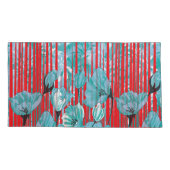 赤鮮やかターコイズ花柄 枕カバー (裏面)