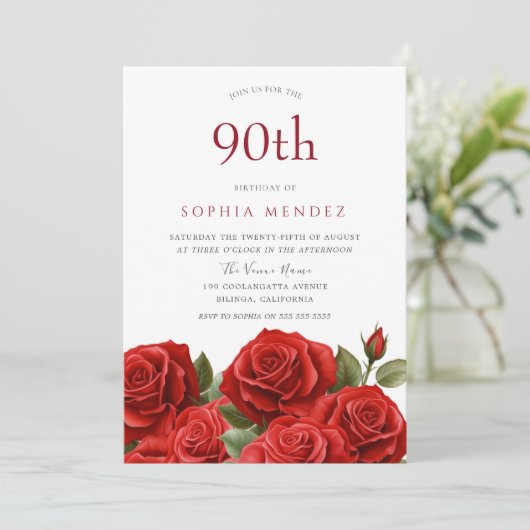 赤鮮やかバラ90thバースデーパーティー 招待状 (スタンド正面)