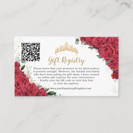 赤鮮やかフローラクインセアニラQRギフトレジストリ エンクロージャーカード (正面)