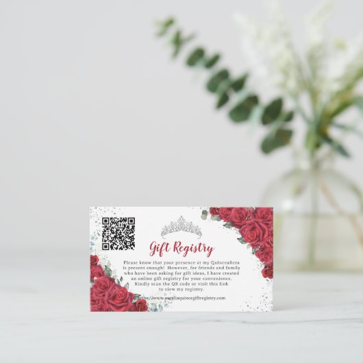 赤鮮やかフローラクインセアニラQRギフトレジストリ エンクロージャーカード (スタンド正面)