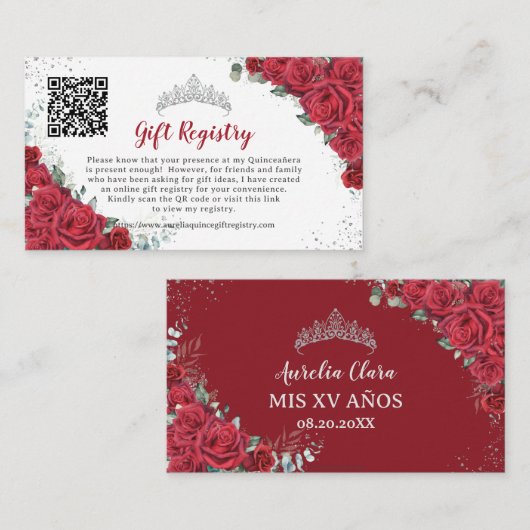 赤鮮やかフローラクインセアニラQRギフトレジストリ エンクロージャーカード (正面/裏面)
