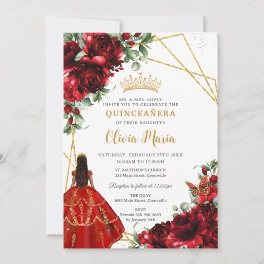 赤鮮やかフローラフラワーズプリンセスキンセアニラ 招待状 (正面)