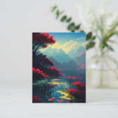 赤鮮やかフローラ威厳のあるー山 ポストカード (スタンド正面)